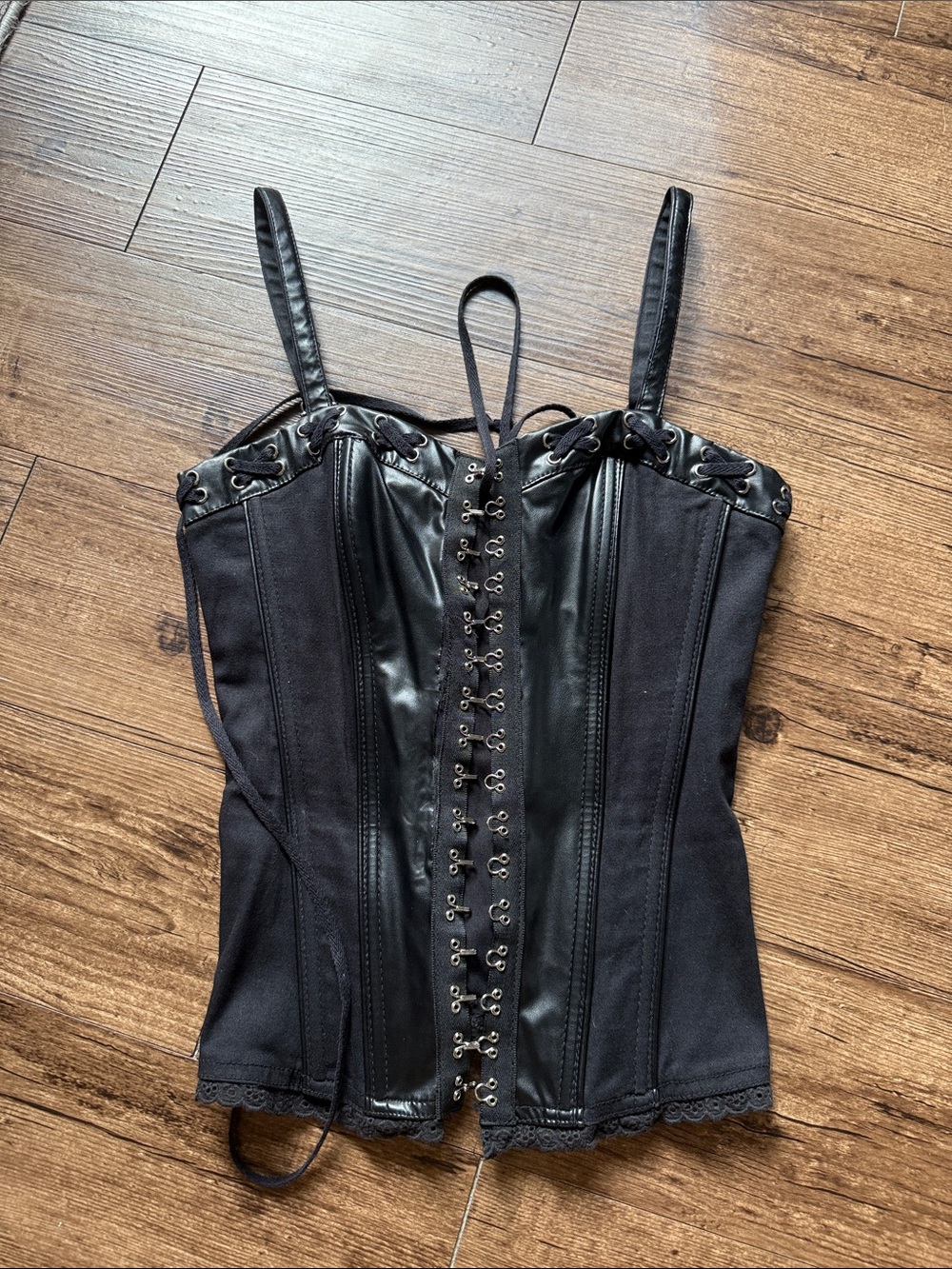 Tripp NYC Black Leather Lace Up Corset Top